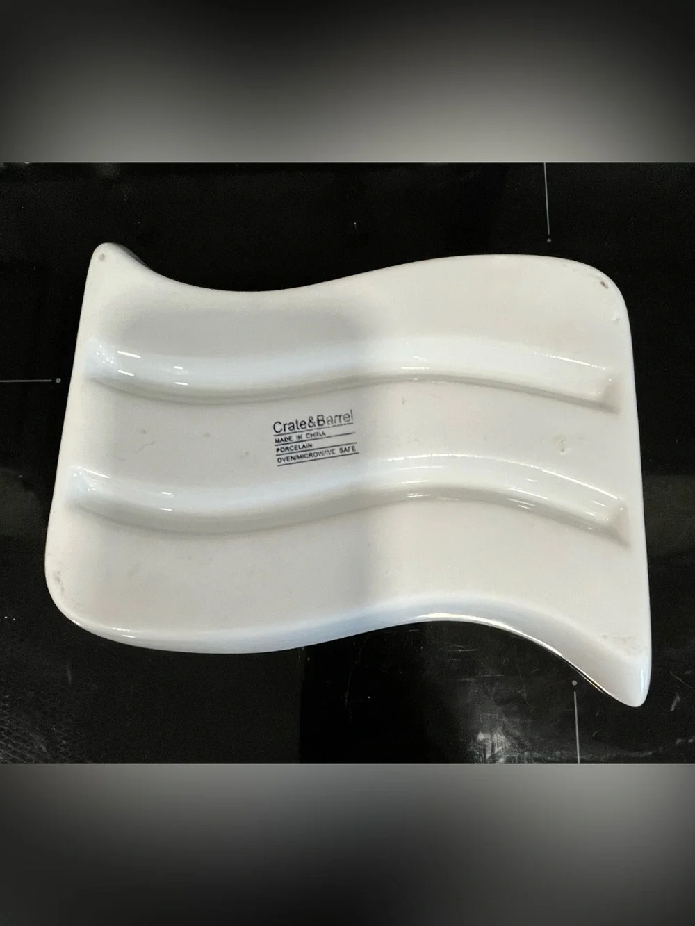Crate & Barrel White Porcelain Appetizer Serving Set Vintage Spiral & Wavy Rows